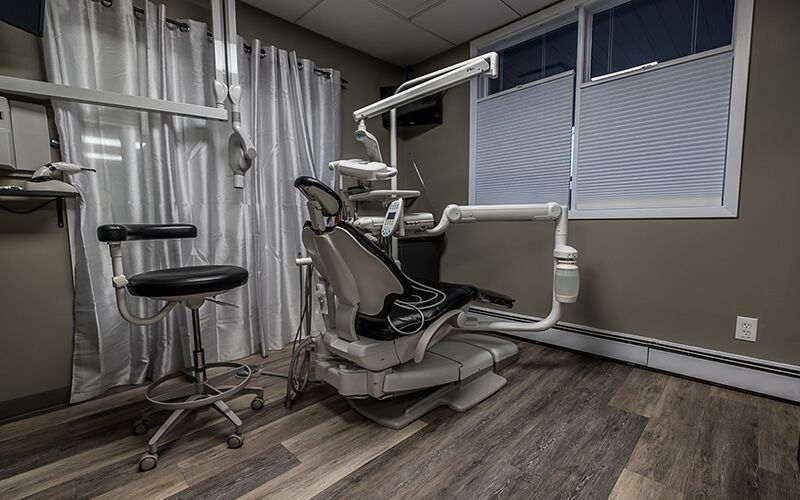 dentist chair is placed with dental equipments